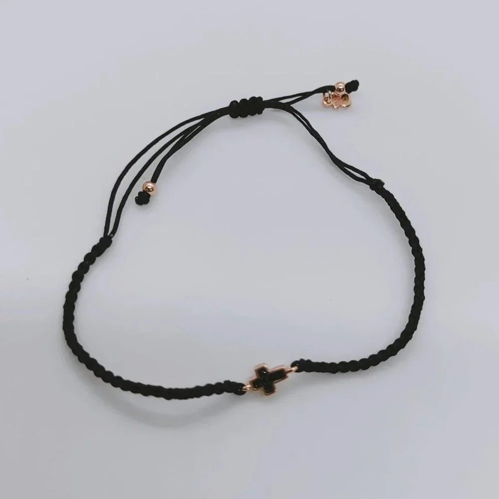 TOUS Motif cross Bracelet in Rose Gold Vermeil with Spinels and black Cord - Picture 9 of 11